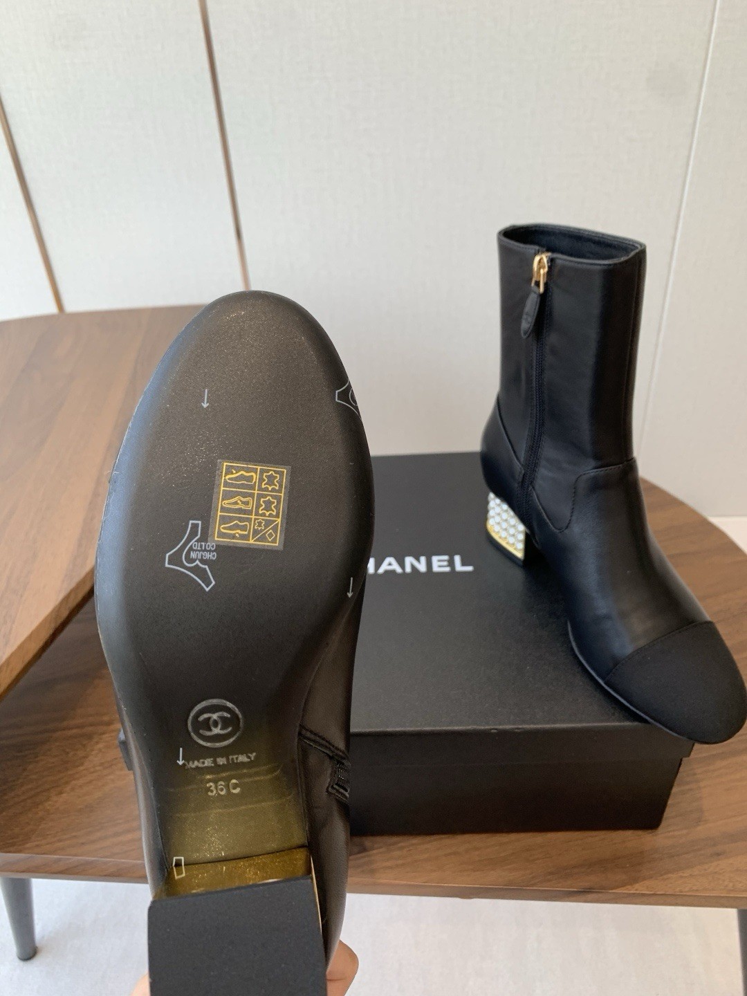 Chanel Fall/Winter 2025 Pearl Ankle Boots – Black Sheepskin, 5cm Heel, Size 10