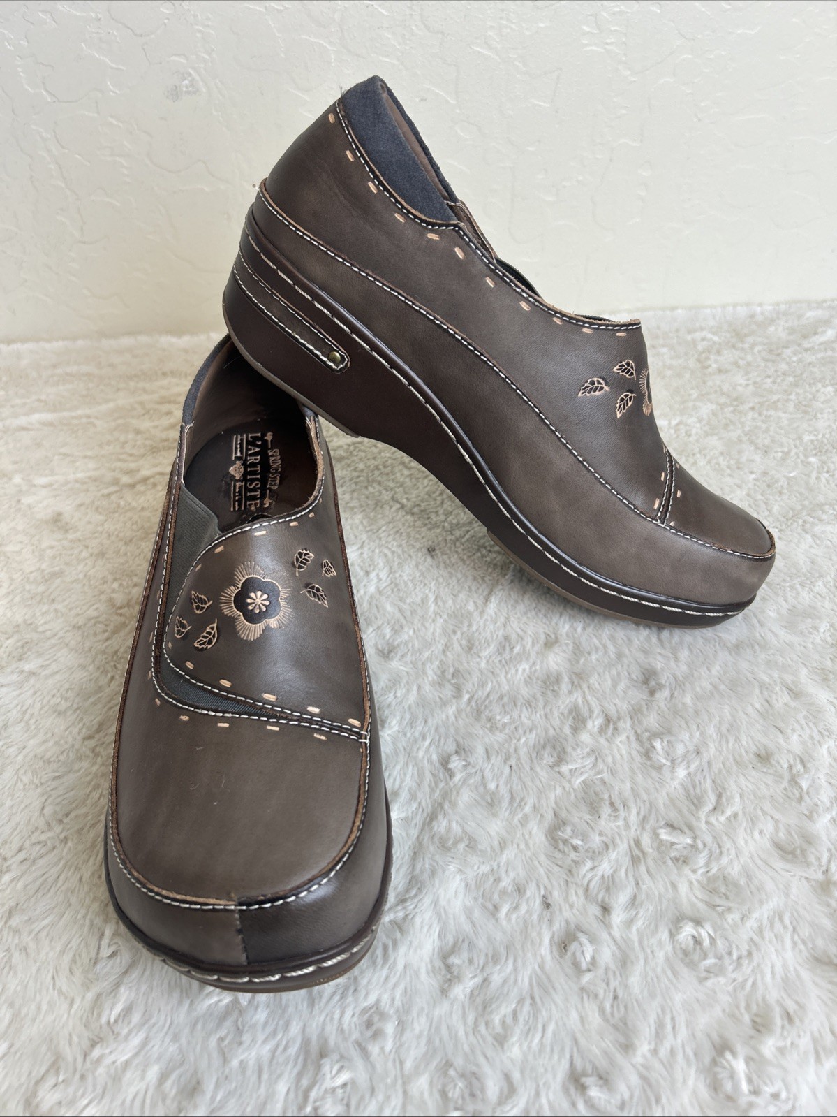 SPRING STEP L’Artiste Burbank Brown Slip On Leather Clogs Women’s EU 42 US 11