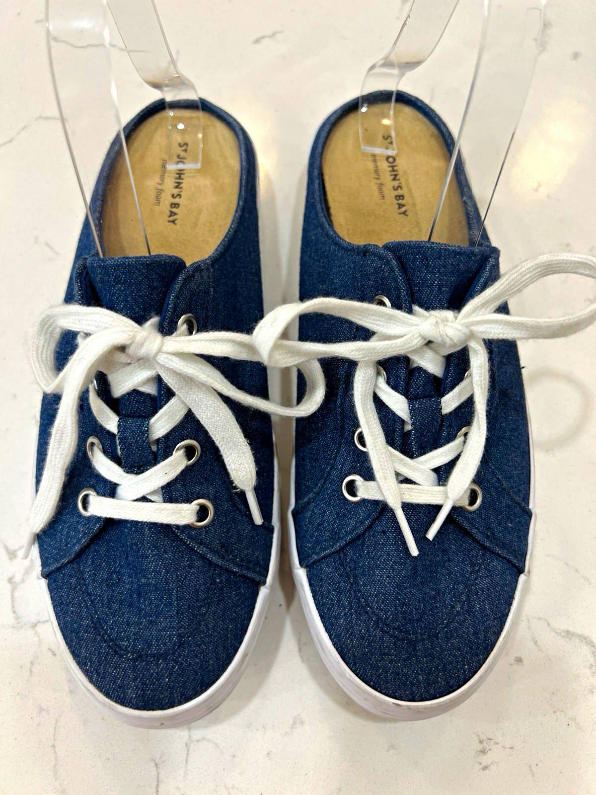 St. John’s Bay Women’s Memory Foam Blue Denim /White Low Top Lace-Up Sneakers