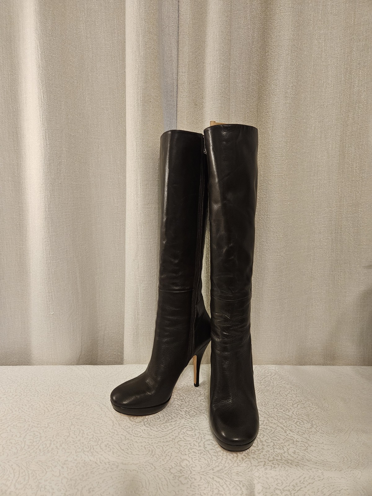 Via Spiga brown Leather Knee High Stiletto Boots Zip Accent Women’s Size 8M