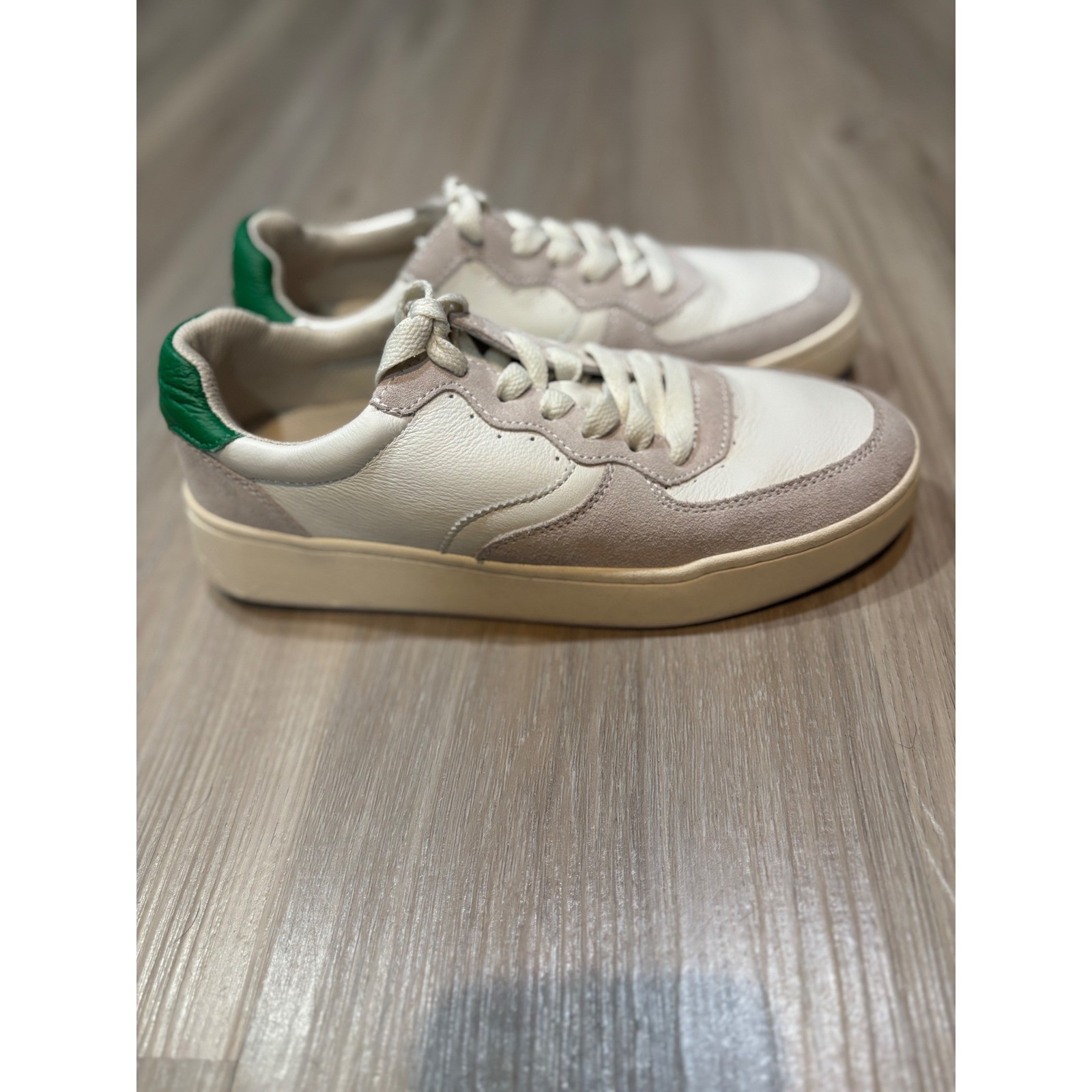 Soludos Ashore Leather Sneakers Cream Grey Green Low Top Lace Up Womens 8