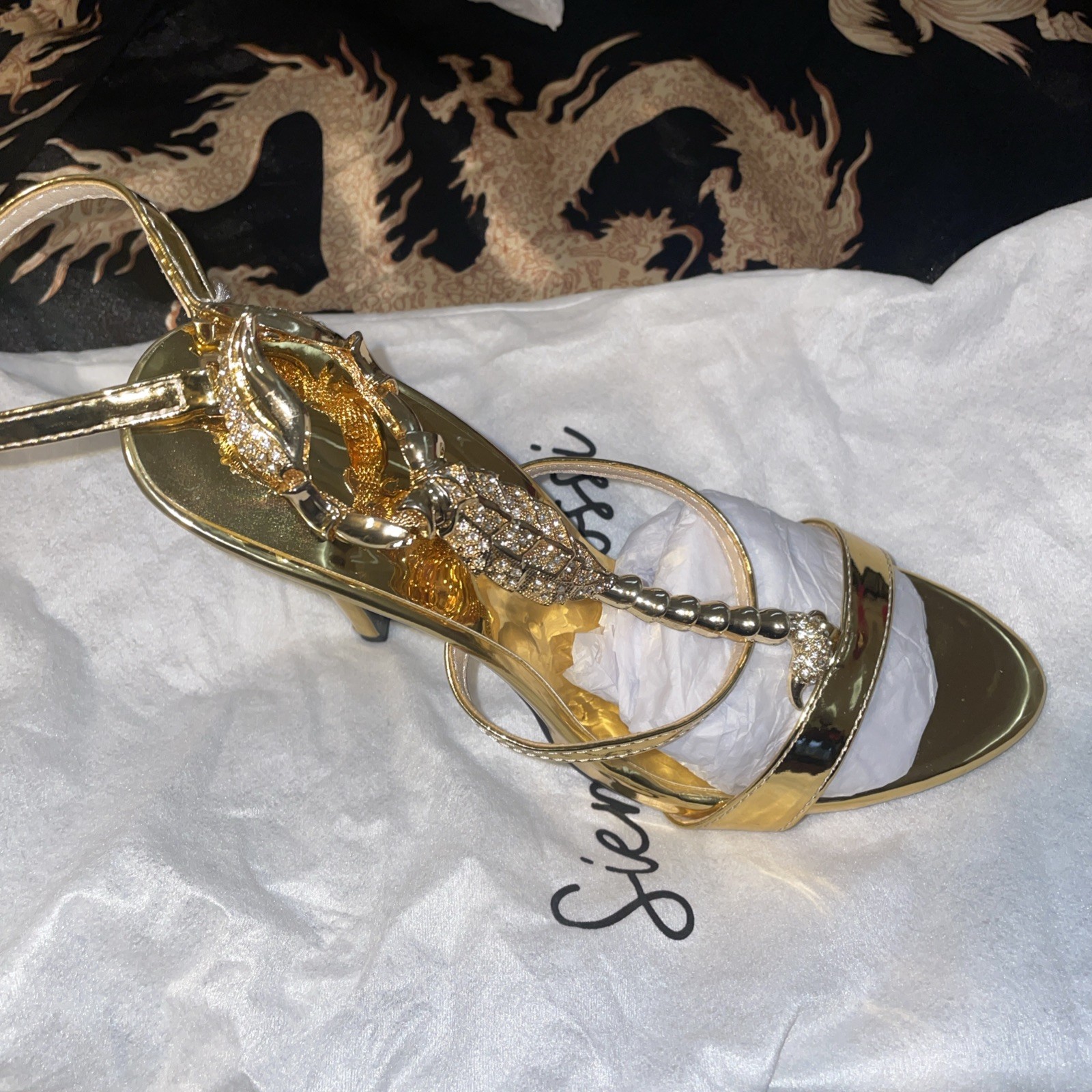 Sienna Rossi Pia Rhinestone Scorpion Strap Sandals In Gold
