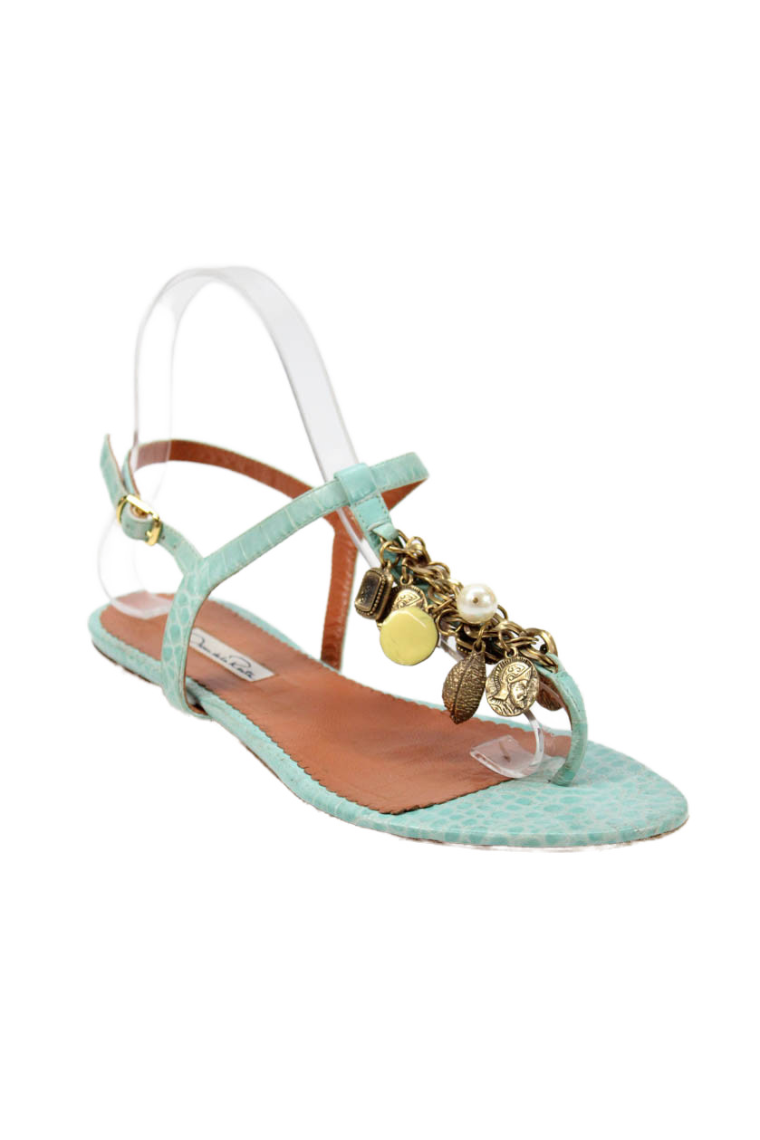 Oscar de la Renta Womens Thong Charm Slingbacks Sandals Blue Size 38 8
