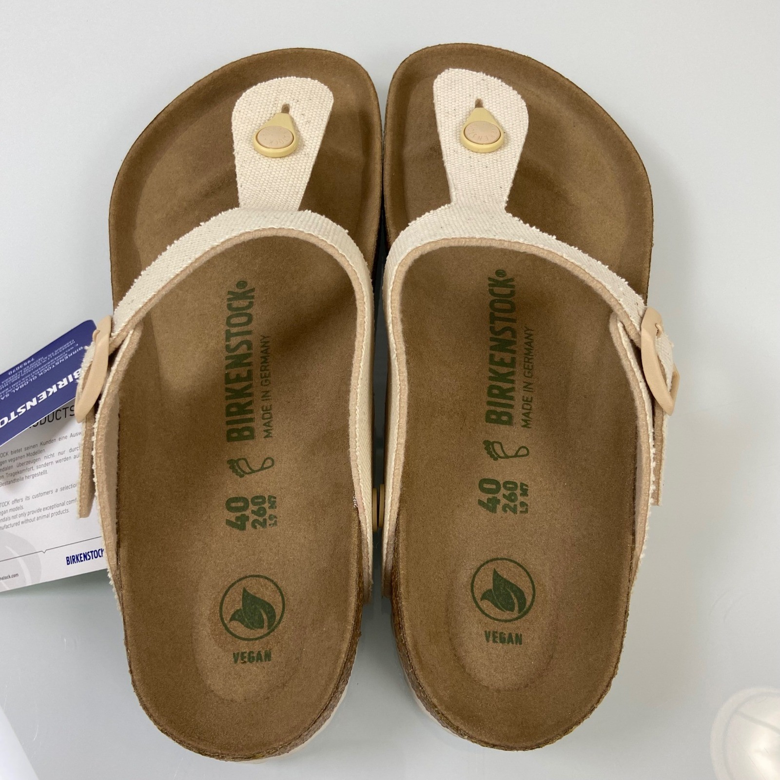 Birkenstock Womens US 9 EU40 Eggshell Gizeh Vegan Thong Sandals New Canvas NWOB