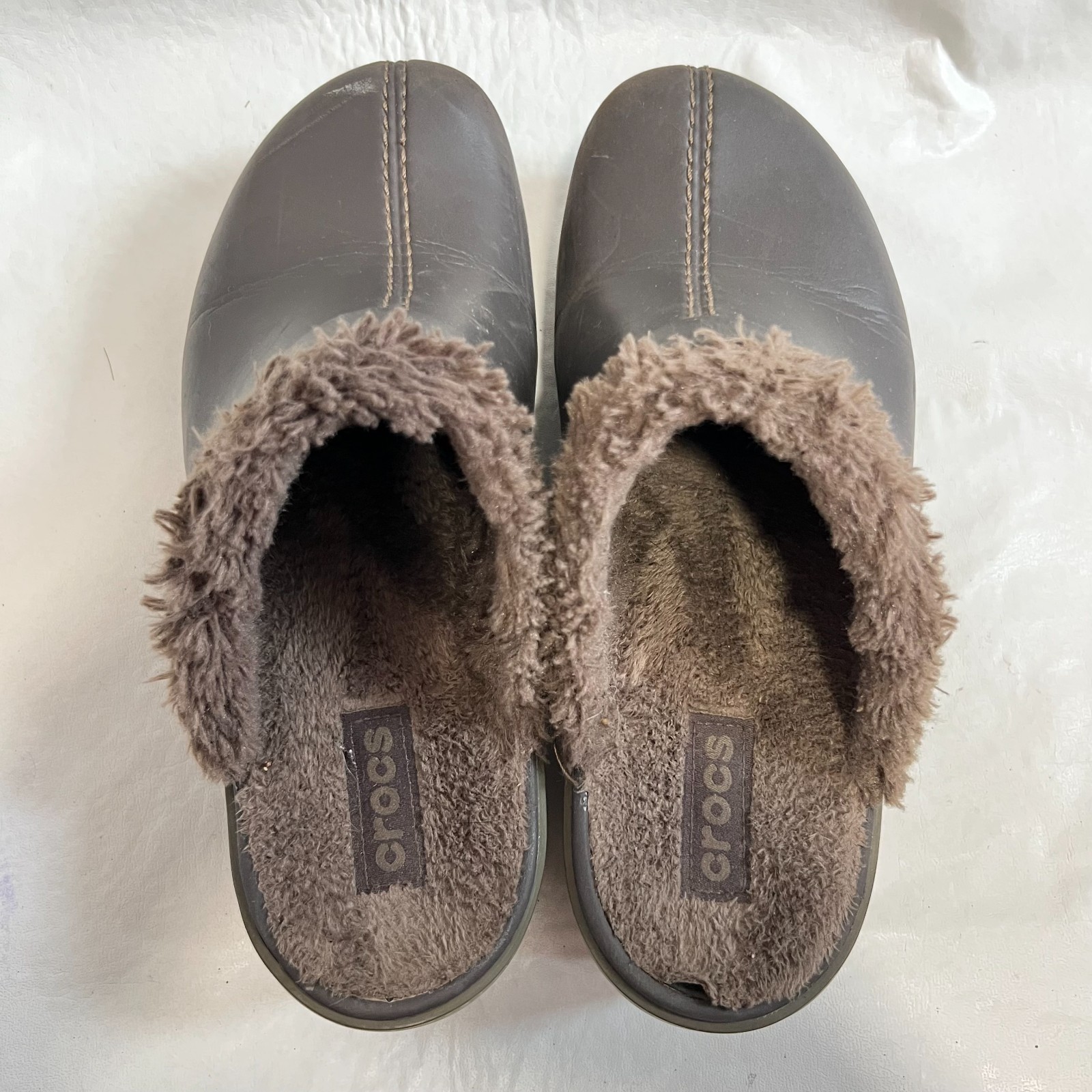 Crocs Cobbler Eva Lined Clog Mule womens 9 brown furry lining block high heel