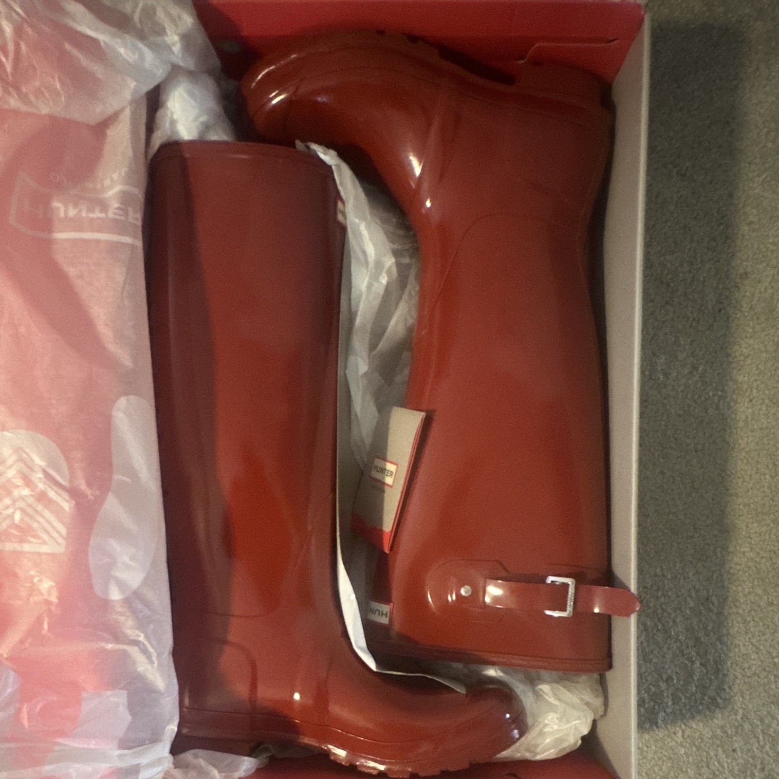 Hunter Original Tall Waterproof Rubber Rain Boots Red Women’s US 10 Buckle Logo