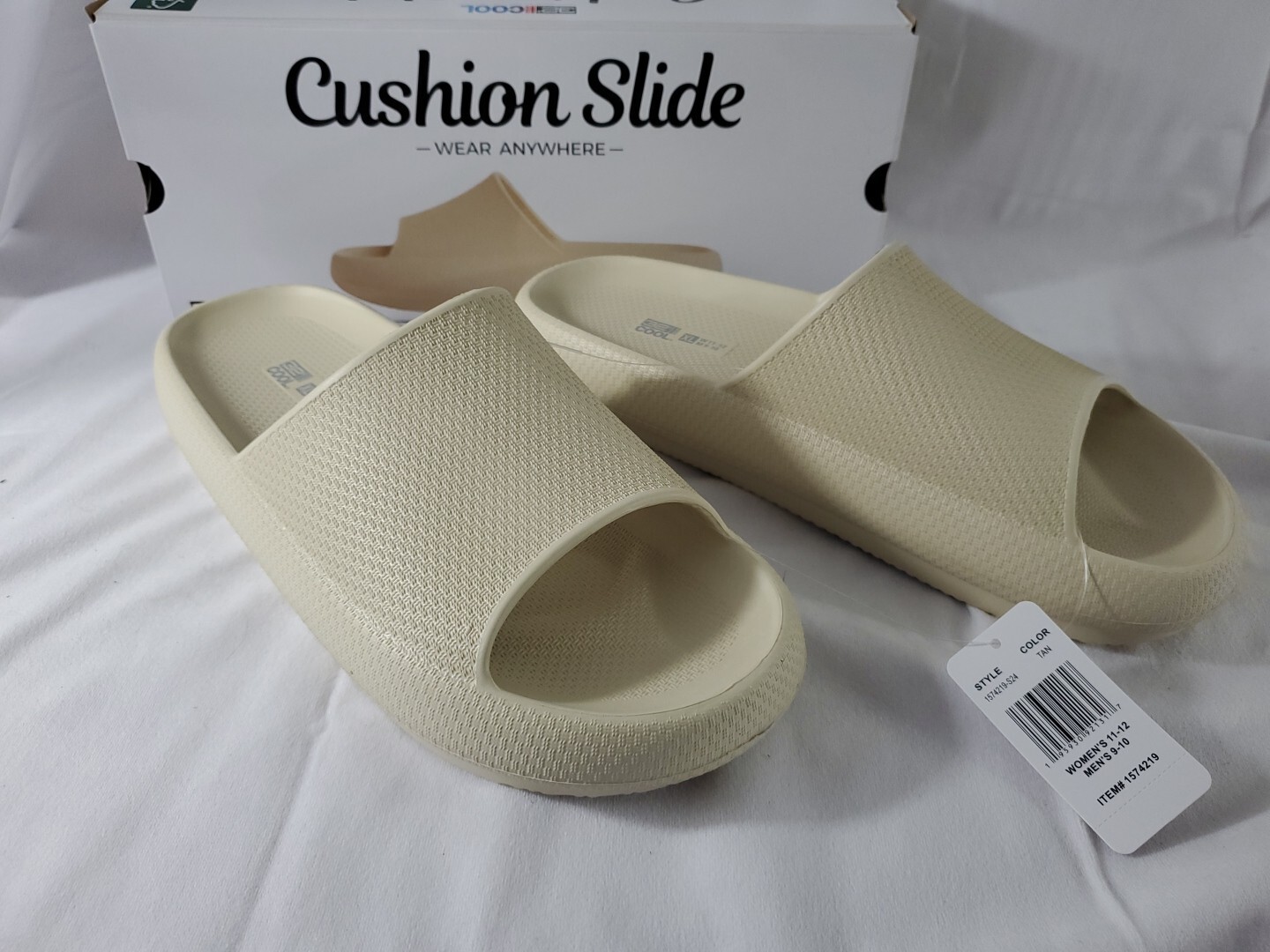 32 DEGREES COOL Cushion Slide Unisex – Tan – XL – W 11-12 M 9-10 NEW & FREE SHIP