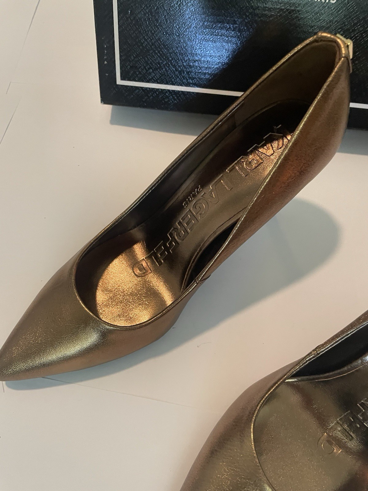 Karl Lagerfeld Paris Bronze Leather Pointed Toe Stiletto Pumps US 5.5 Royale