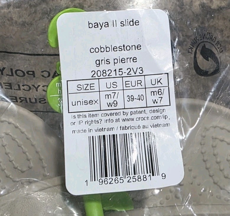 Crocs Baya II Slide Sandals- Cobblestone Men’s Size 7 Women’s Size 9