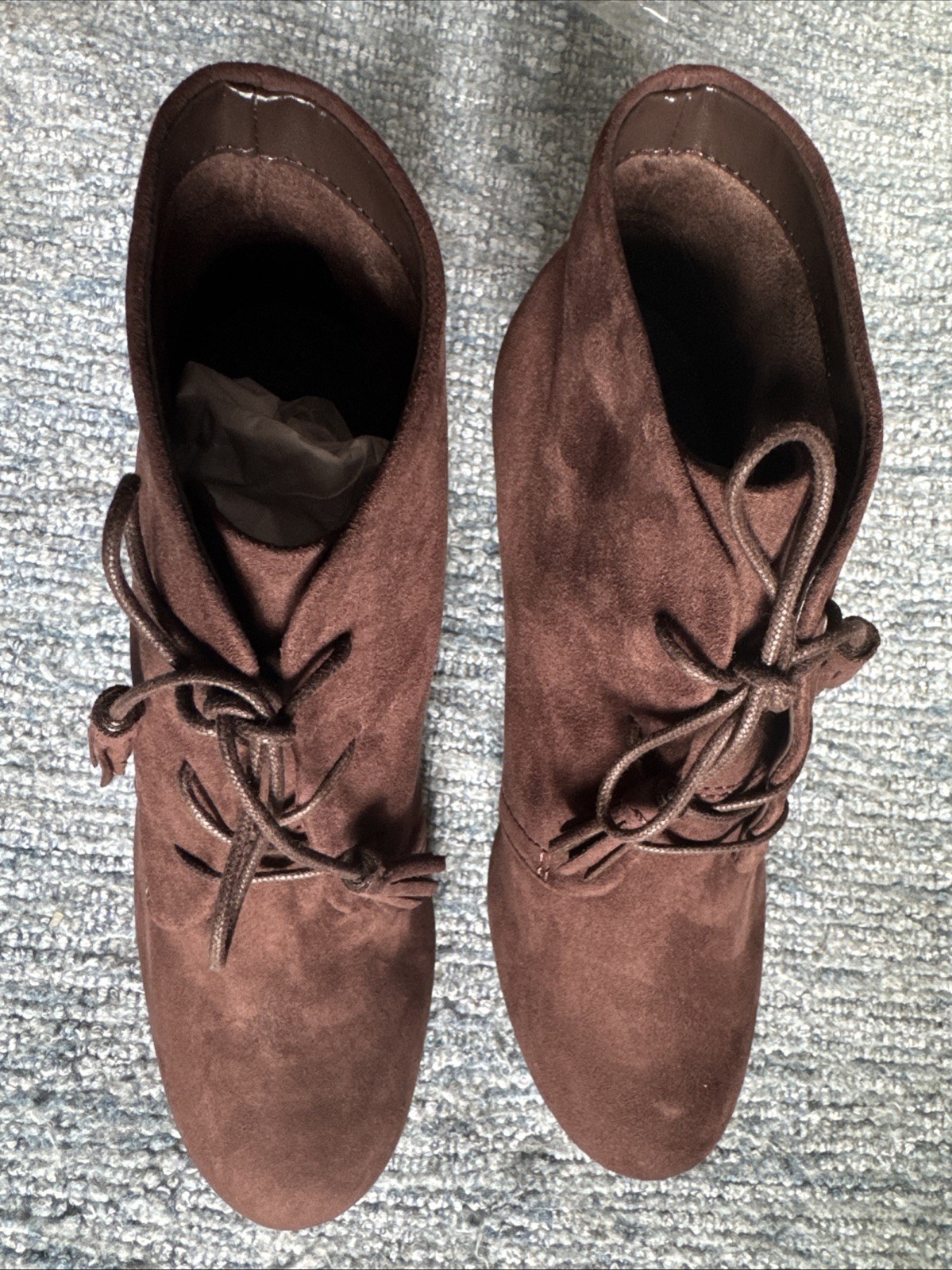 Dr Scholls Wedge Booties Womens 7.5 M Dakota Ankle Wedge Boots Brown Faux Suede
