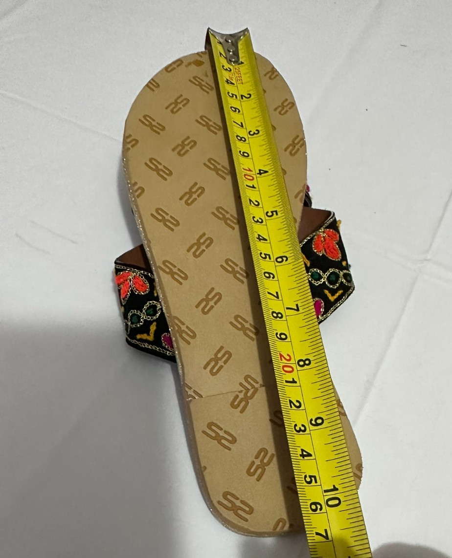 Black and Multicolored Embroidered Floral Sandals Flip Flops Boho Hippie
