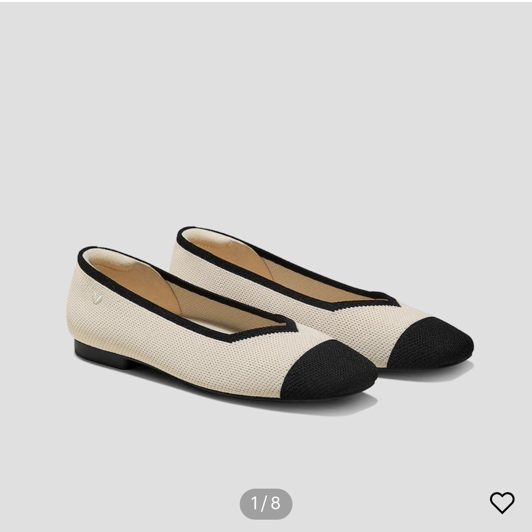 Women’s Beige & Black Knit Cap Toe Ballet Flats Slip-On Round Toe