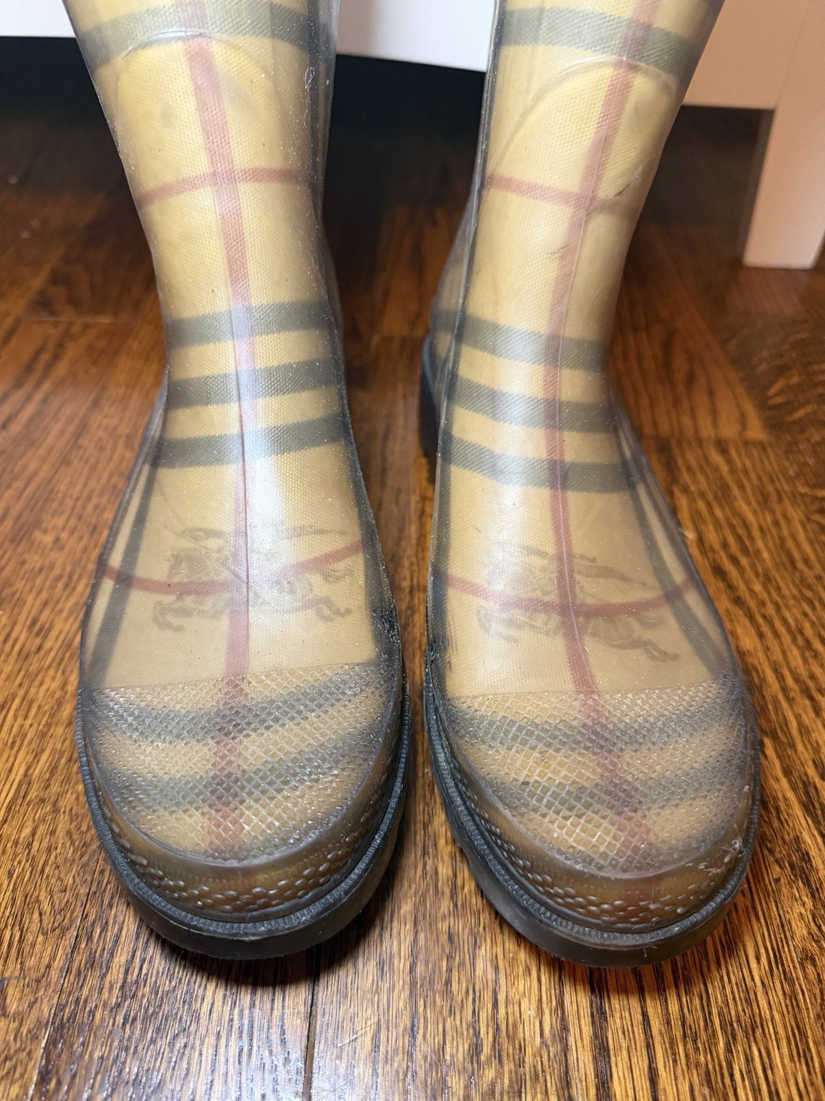 Womens Burberry Classic Nova Check Rubber Wellington Rain Boots Size 38 / 7.5 US