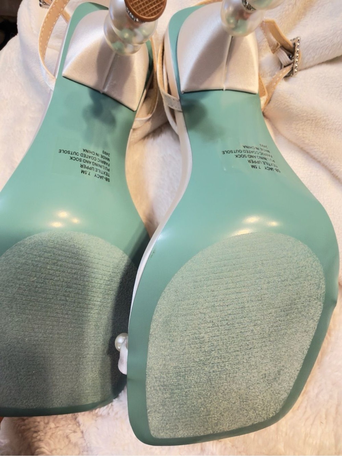 Betsey Johnson SB-Jacy Ivory Pearl-Embellished Ankle Strap Heels size 7.5