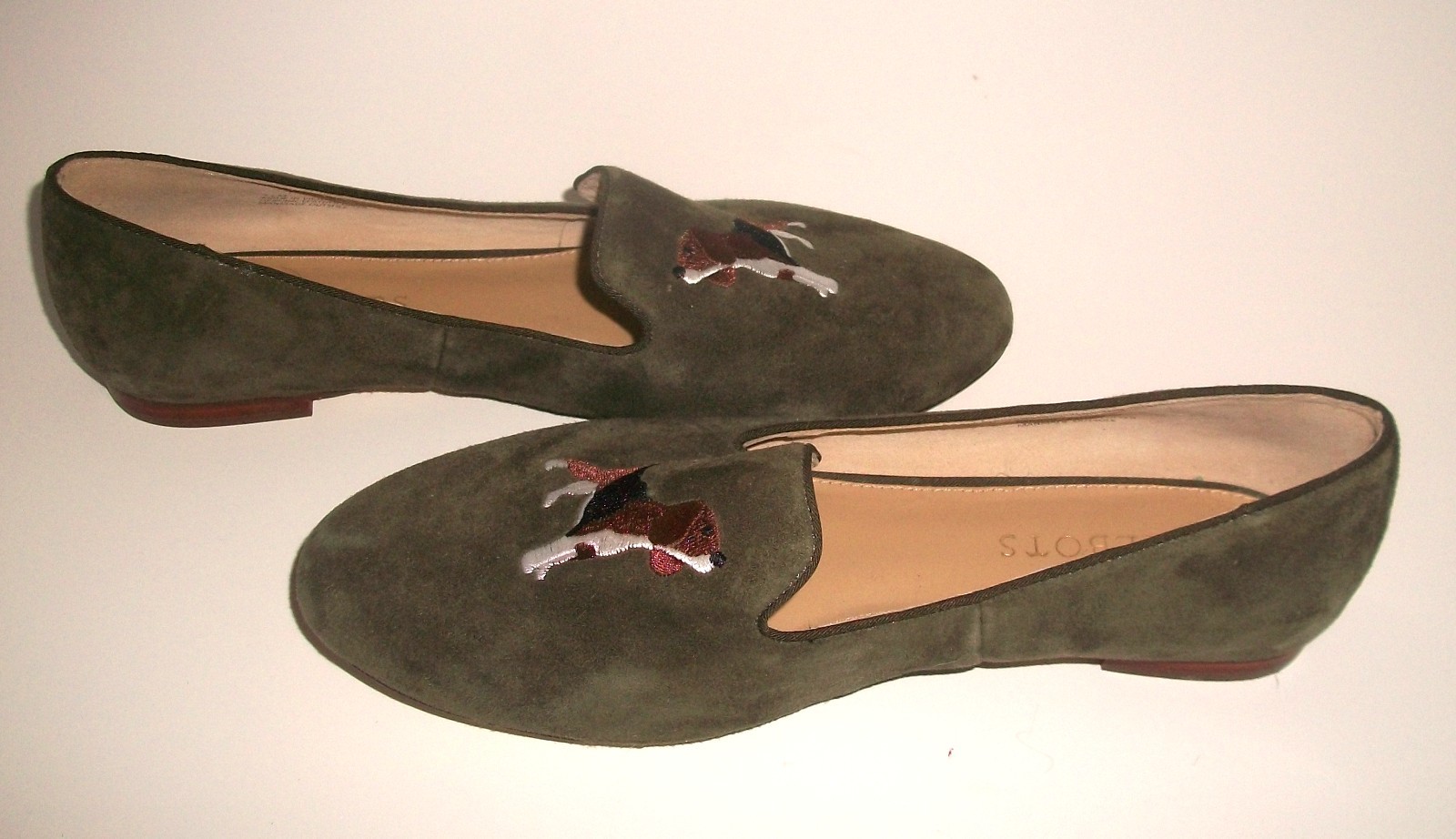 Talbot’s Ryan Embroidered Olive Green Suede Beagle Loafers 7.5M