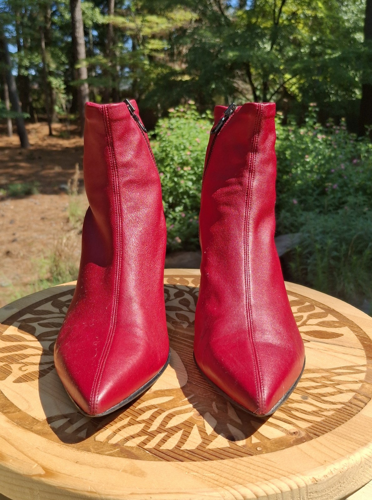 rag & bone Beha Biking Red Leather Pointy Toe Stiletto Heel Stretch Boots Size 8