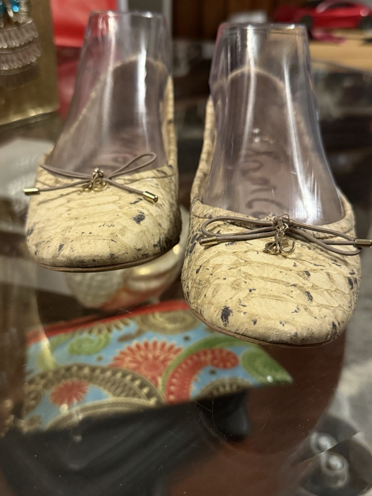 Sam Edelman Felicia Embossed Python Print Ballet Flats women’s SZ 7M Cream