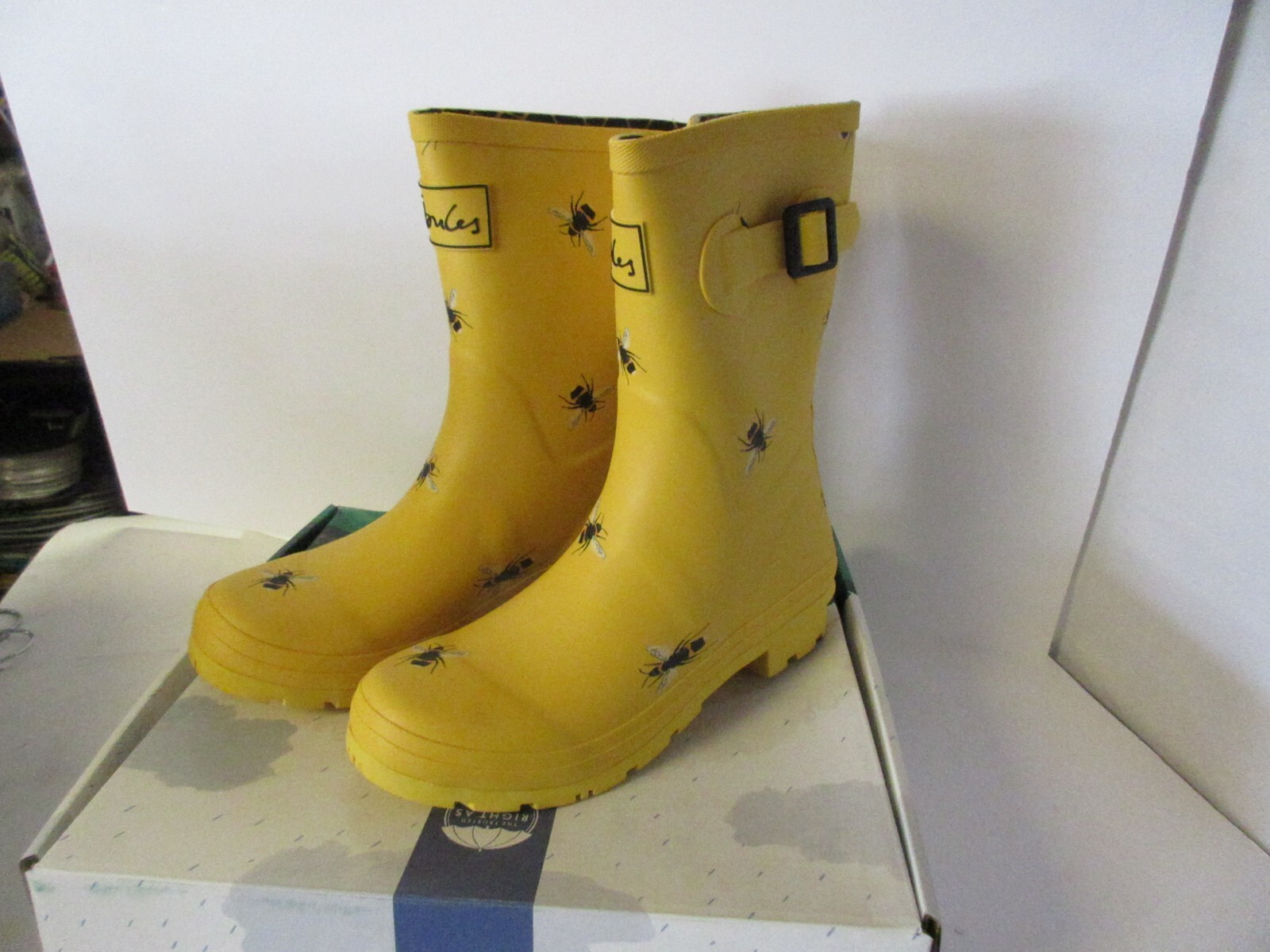 New Joules Womens water proof boots 201038 Molly Welly Gold Botanical Bee