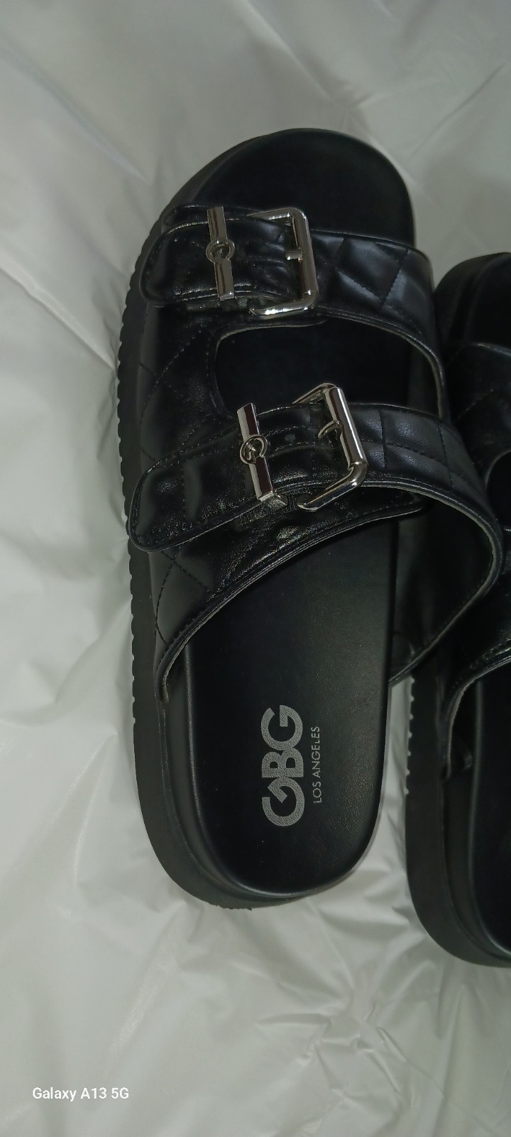 G By Guess Quilted Double Strap Slide Sandal With Silver Tone Buckle Size 8.5…