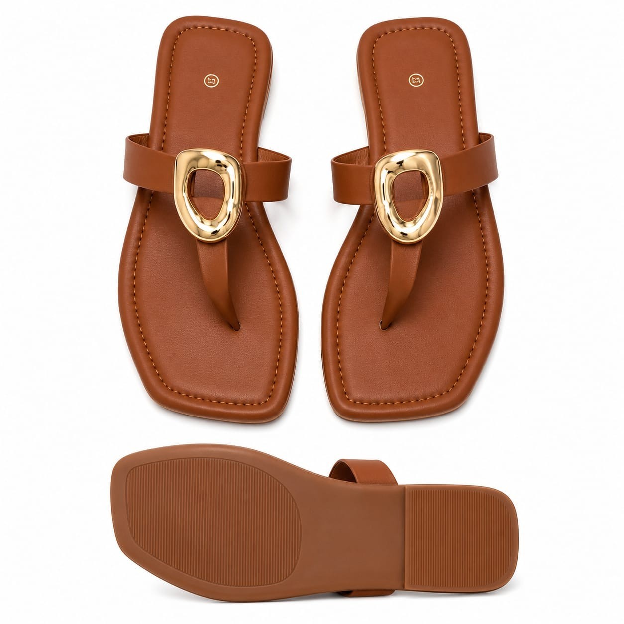 Women’s Brown Thong Slide Sandals Slip-On Flat Buckle Accent Polyurethane 7 ,8,