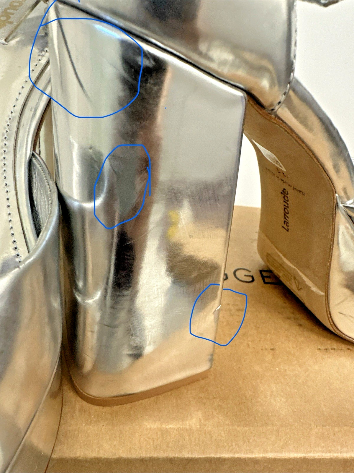 Larroudé Women Size 9.5 Ari Pump Platform Mary Jane Heels Silver Specchio Mirror