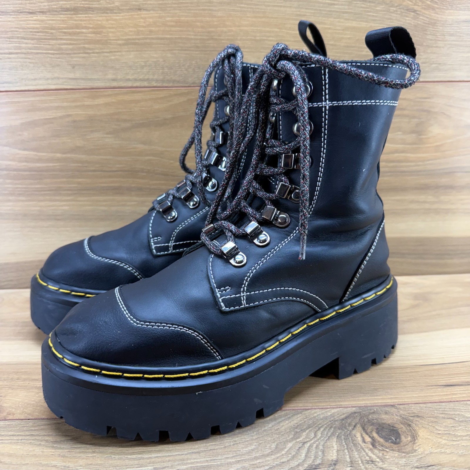 CHENDAN Chunky Platform Boots Womens 8 EU 38 Black Leather Grunge Goth Punk Y2K