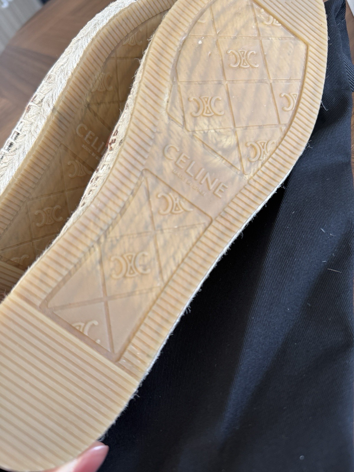 Céline Les Espadrille Triomphe Jacquard Canvas Leather Espadrille Ecru Sz 38/8