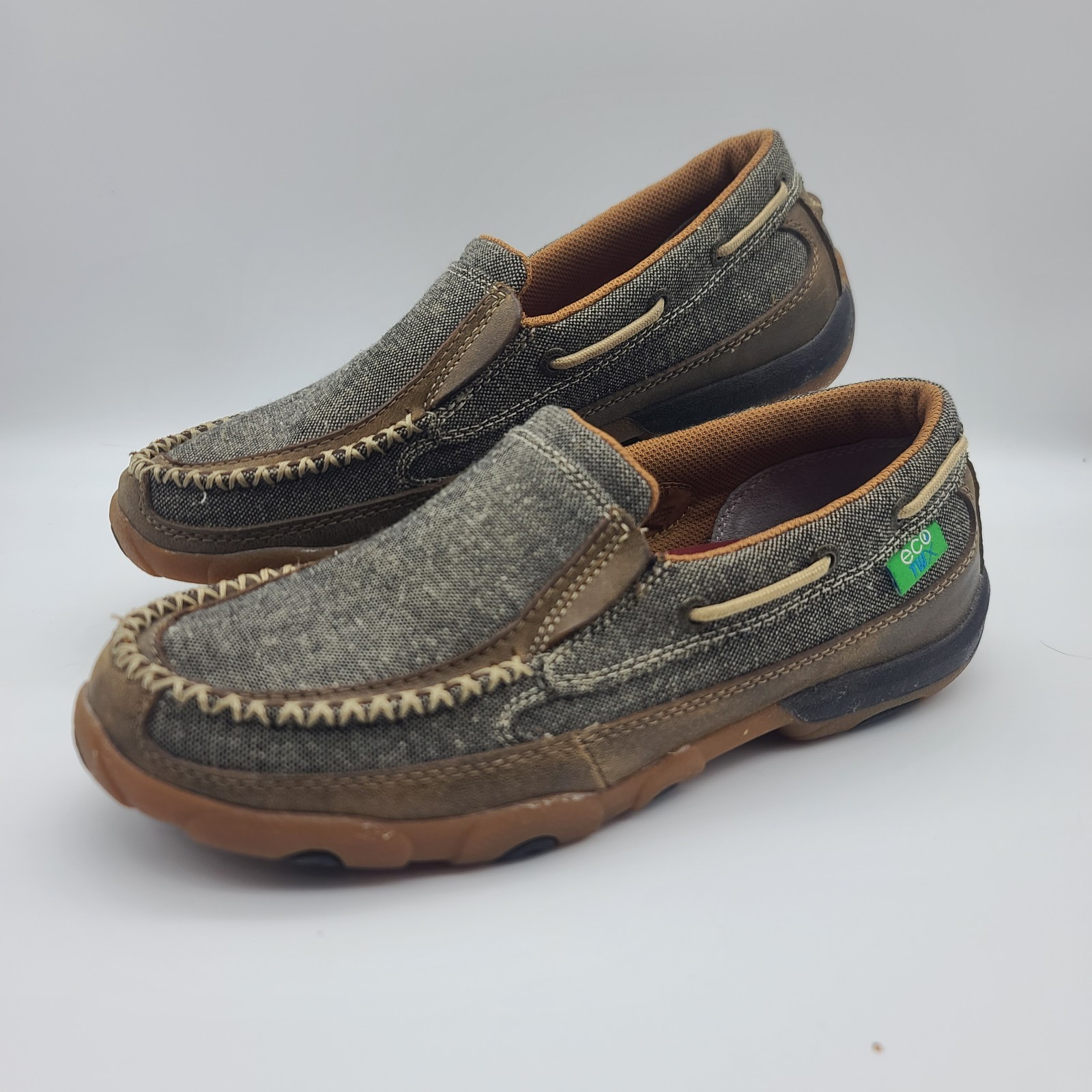 Twisted X ecoTWX Womens 9 M Brown Leather Western Driving Mocs Comfort Boat Shoe