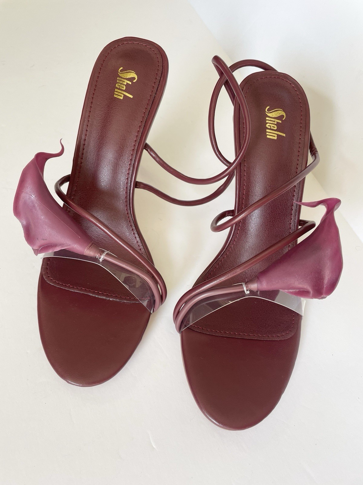 NEW Wine Burgundy Floral Strap Stiletto Sandal heels lily vine