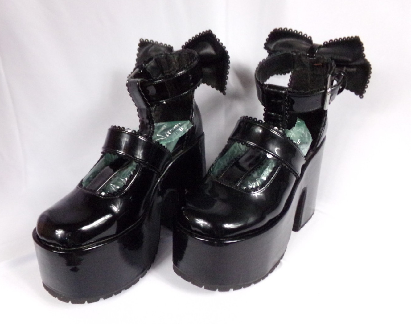 Killstar Pricilla Platforms Black Faux Leather Bow Size 9 Gothic Dark Fashion