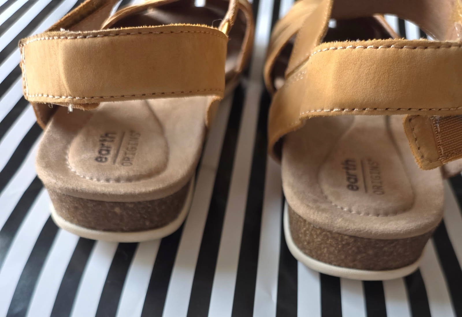 Earth Origins Beige Leather Slingback Sandals Hook & Loop US 10M