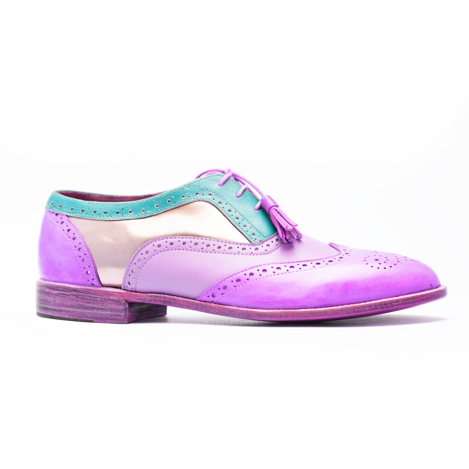 Handmade women purple dress shoes, leather brogue oxford dress shoes for women