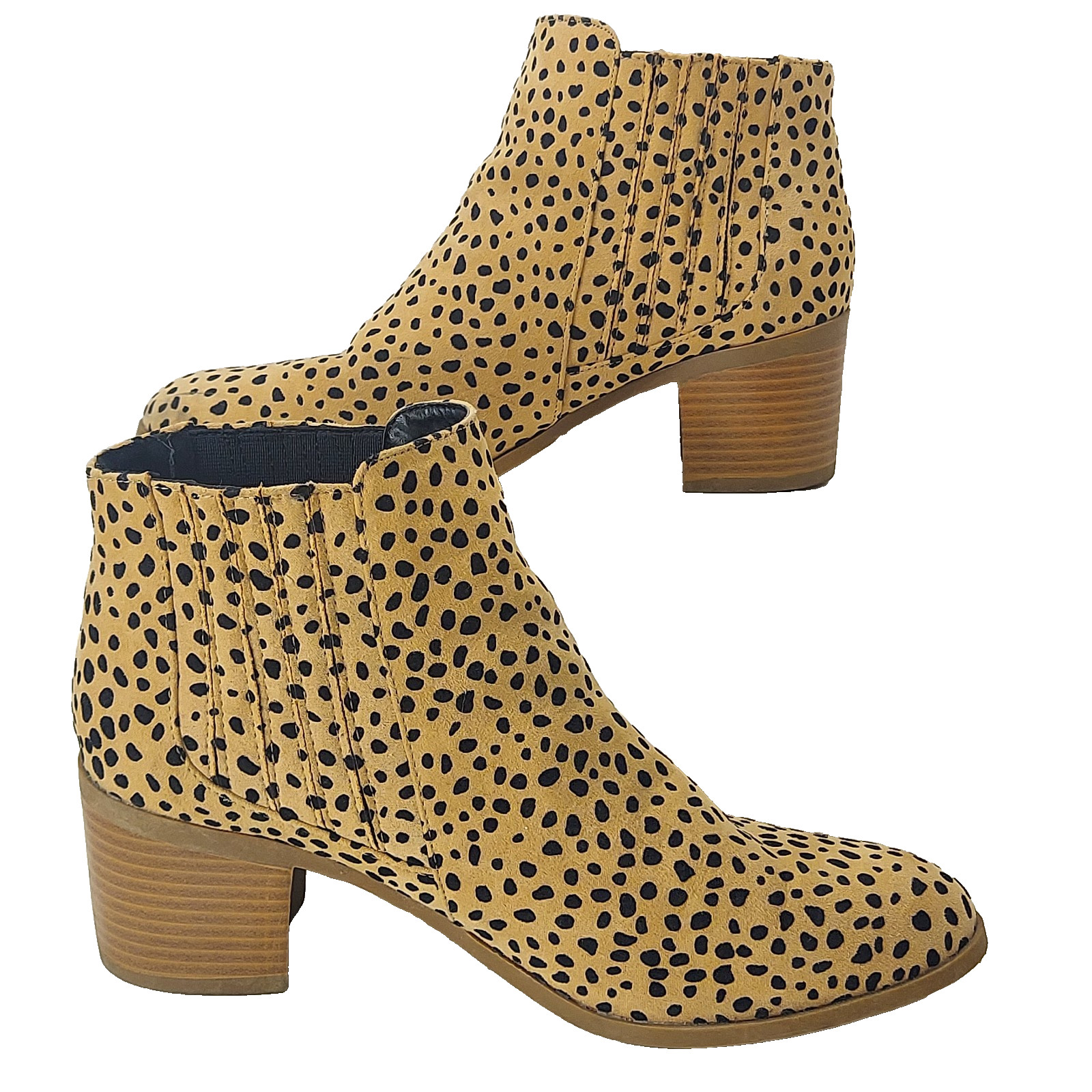Cheetah Print Ankle Booties Size 8 Animal Black Tan Vegan Suede Maurices Pull On