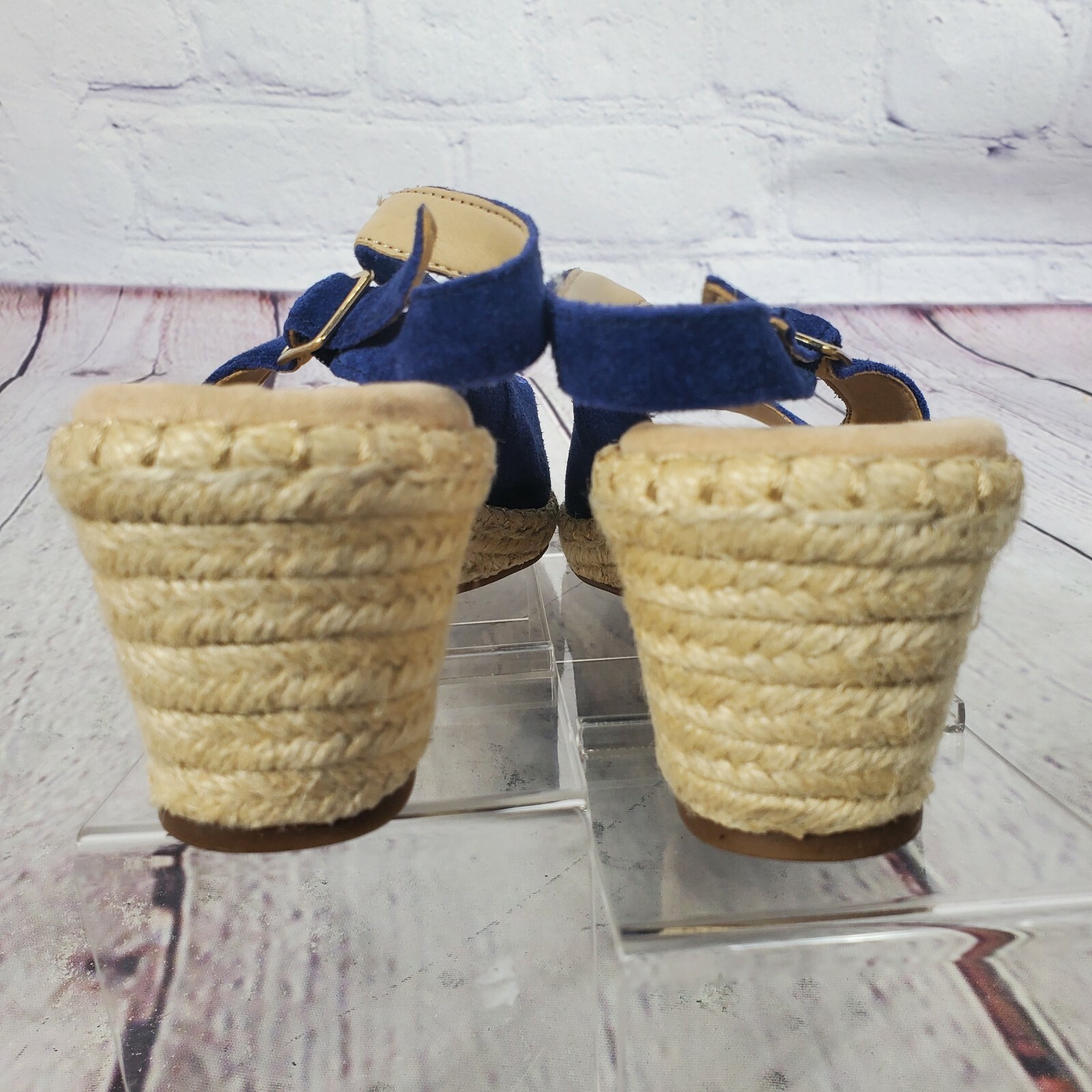 Lands End Women’s Size 9 Deep Sea Blue Slingback Espadrille Suede Wedges