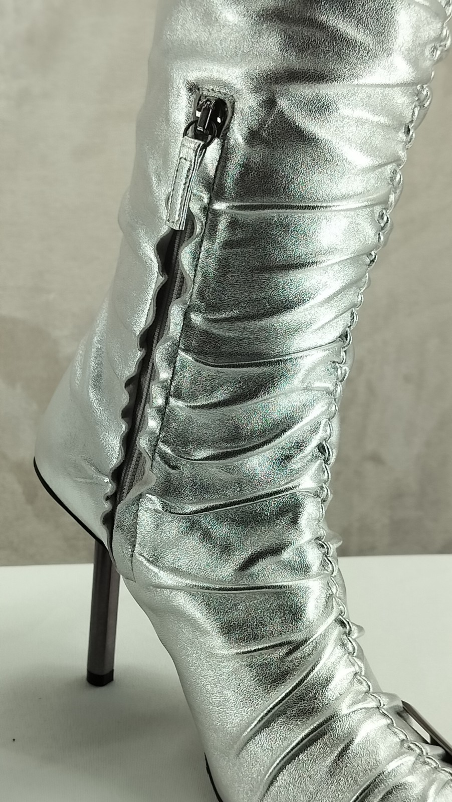 GIABORGHINI Parisi Silver High Heel Leather Boot