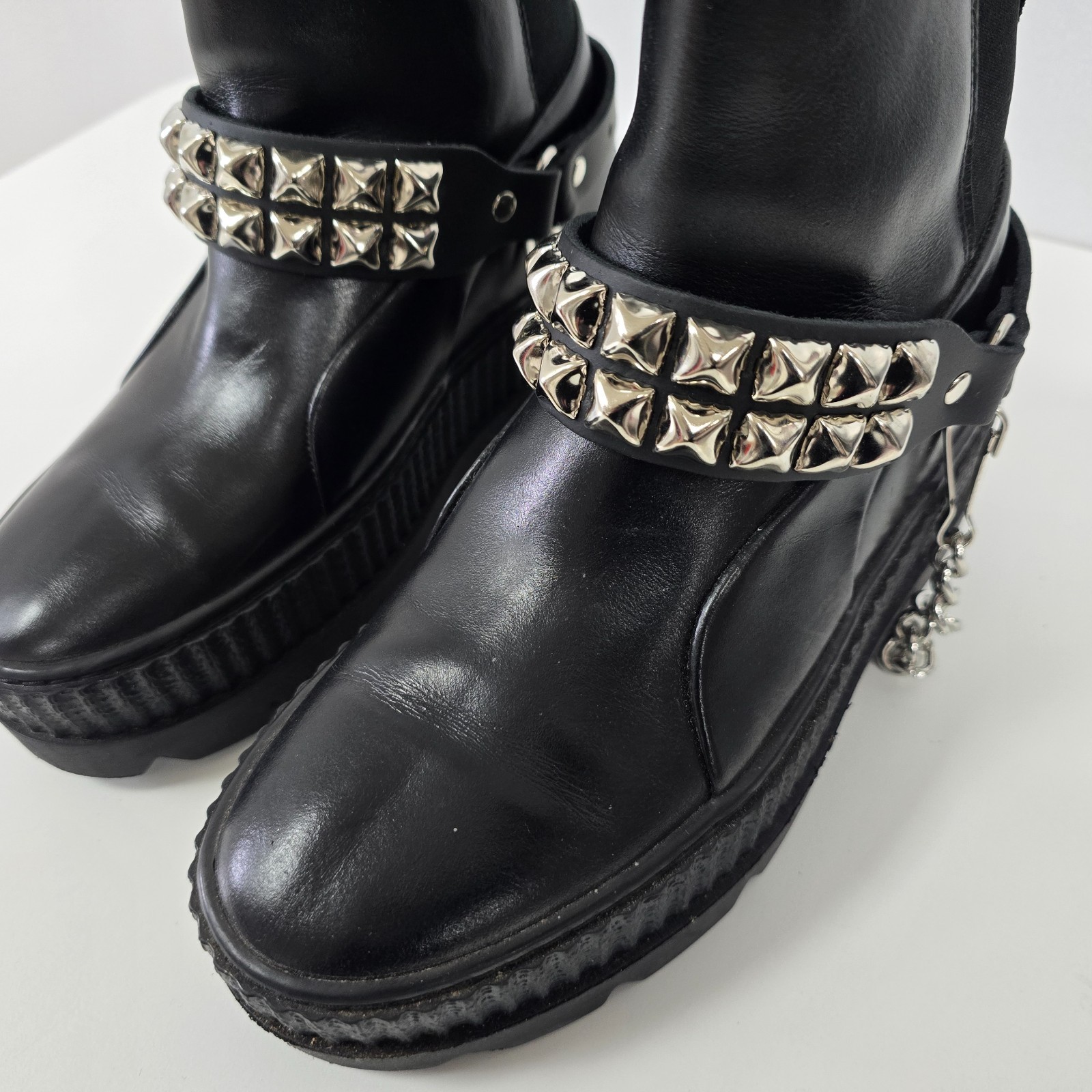 Studded Boot Strap Genuine Leather with Removable Chain Western Punk Goth Bikers