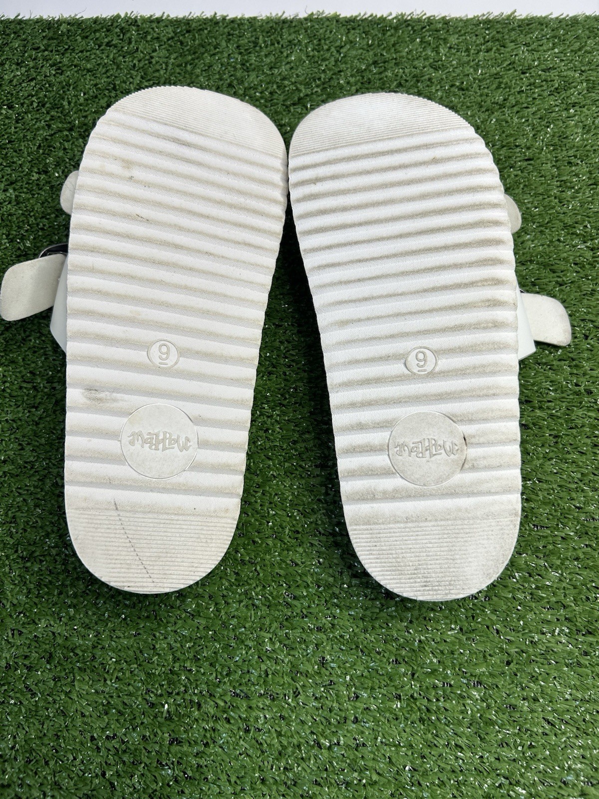 Mata Women’s Slide Sandals Double Buckle Synthetic Upper White/Brown Size 9