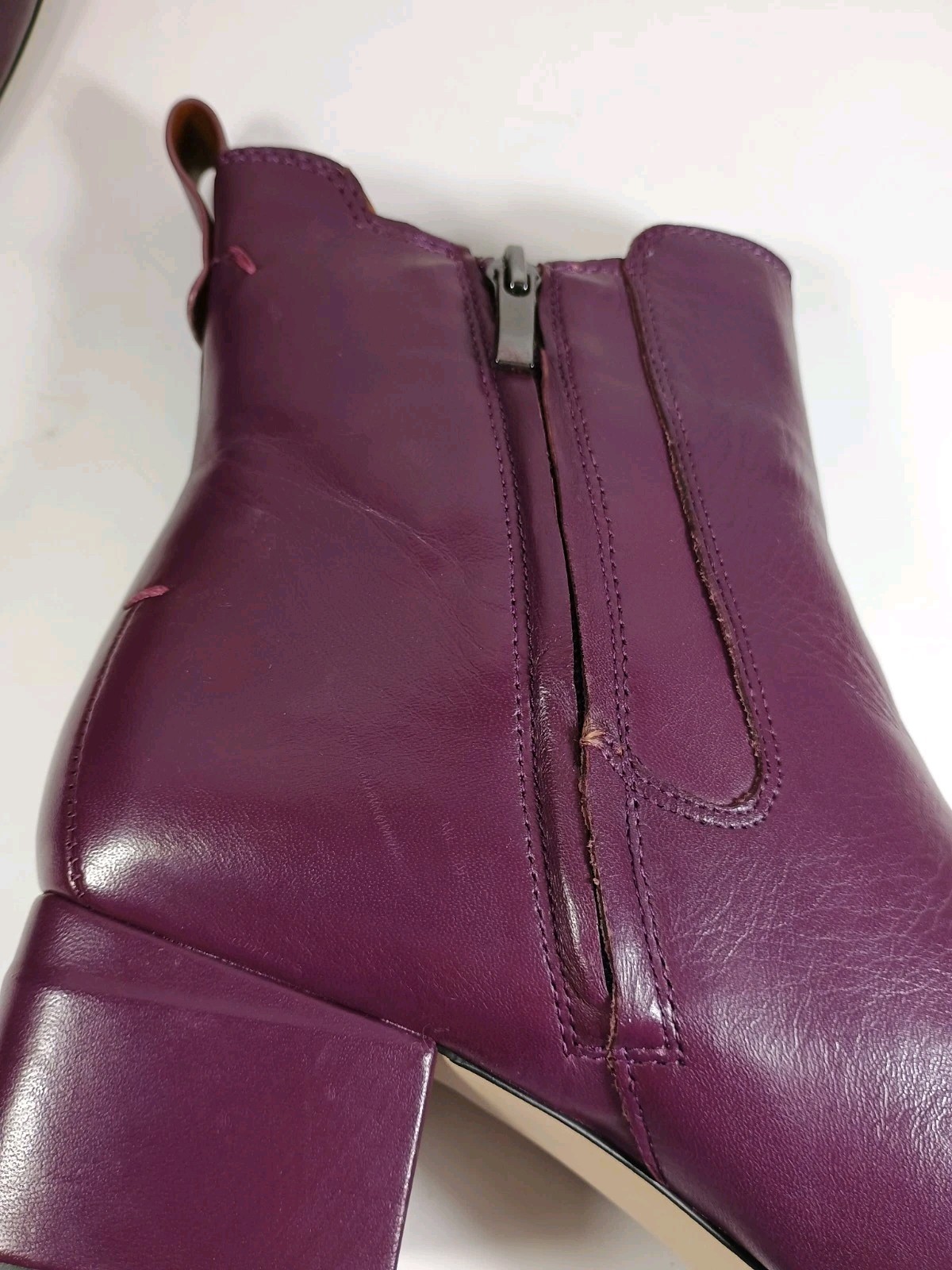 Franco Sarto Waxton Square Toe Block Heel Bootie Plum Purple Leather US 11M NWOB