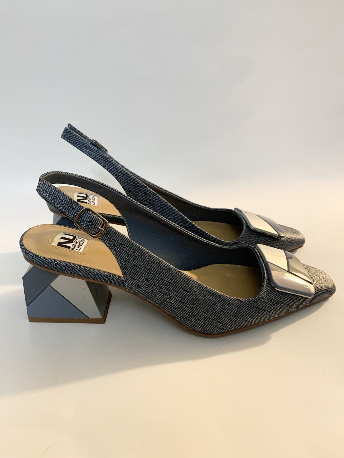 Ninety Union Sally Slingback Block Heel in Denim Blue (Size 10)