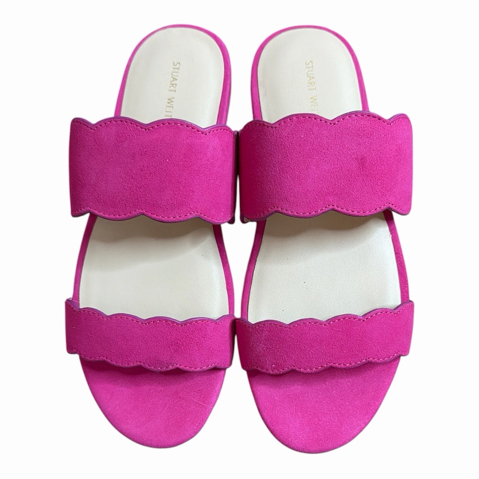 Stuart Weitzman Suede Slide Sandals Scalloped Strap Pink US 5.5 EU 36 NEW IN BOX