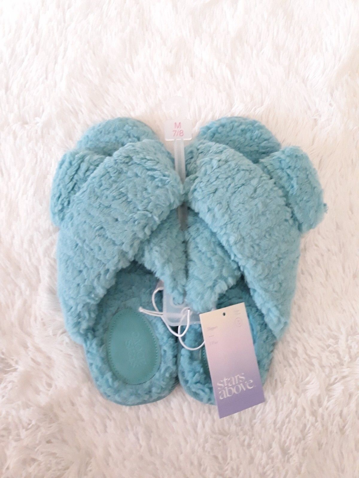 STARS ABOVE Women’s Fuzzy Cross Front Slide Slippers (Size M / 7-8) – NEW!!!