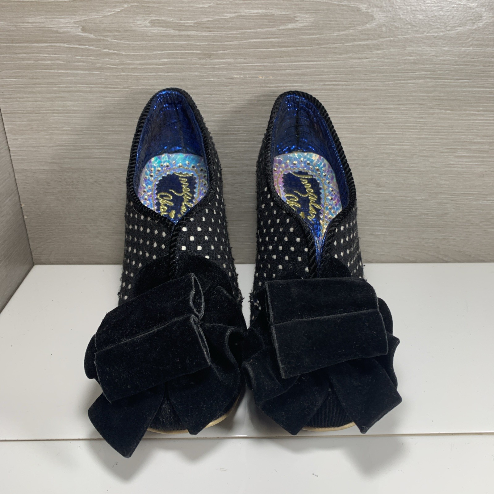 Irregular Choice ICONIC Polka Dot SZ 39 US 8 Booties Black Bow