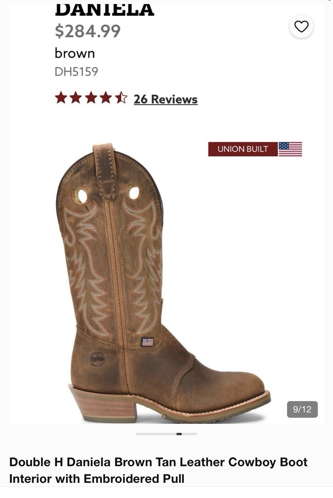 Double-H Boots Woman’s 8M Daniela Western Cowgirl Workwear Brown Leather DH5159