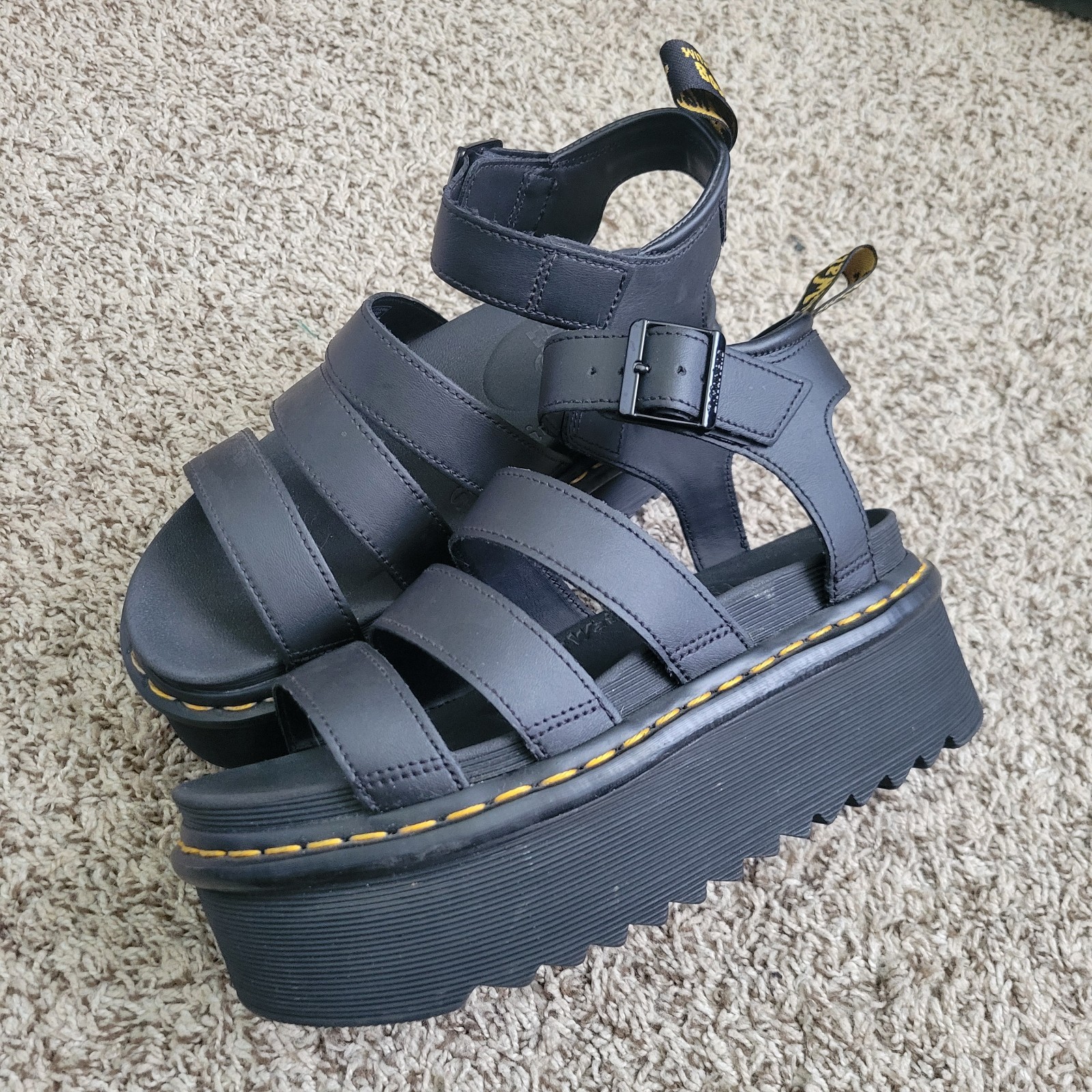Dr. Martens Blaire Quad Platform Sandals Shoes Black Leather Chunky Summer 7