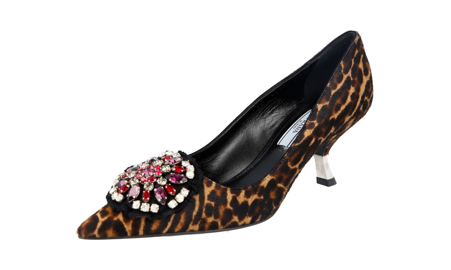 PRADA Pony Fur CRYSTAL BROOCH Pumps Shoes 1I015G Leopard NEW – US 6.5 EU 36,5