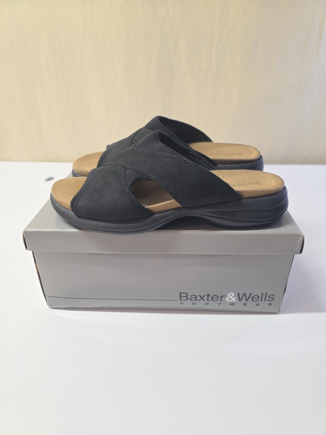 BAXTER & WELLS «Stream» Black Chunky SANDALS Slides Open Toe Women’s Size 7