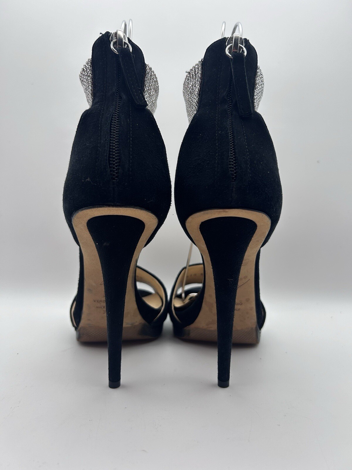 Giuseppe Zanotti Crystal-Cuff High Heel Stiletto Sandals in Black Suede Sz 36.5
