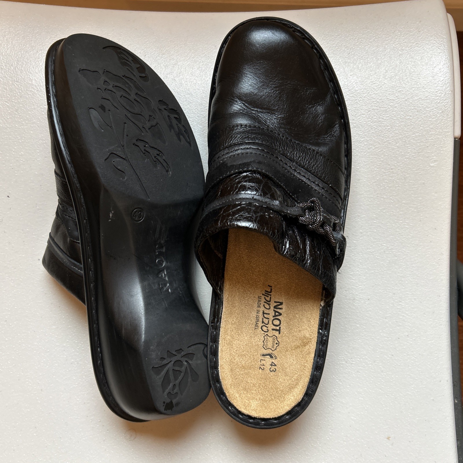 Naot Womens Black Belize Striped Leather Mule Clogs Size 43 (US 12)