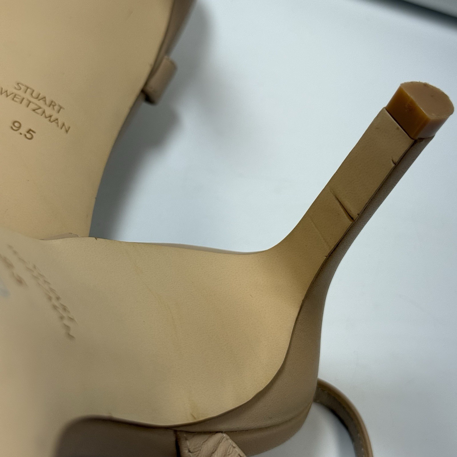 Stuart Weitzman Dancer Twistie Leather Sandal Heels In Golden Beige Sz 9.5 New