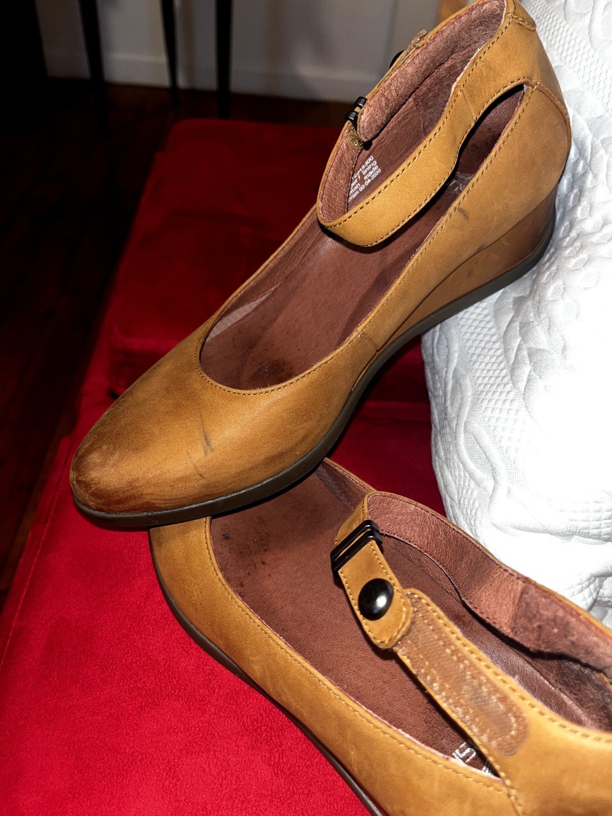 Dansko Shaylee Waterproof Ankle Strap Low Wedges Camel Color